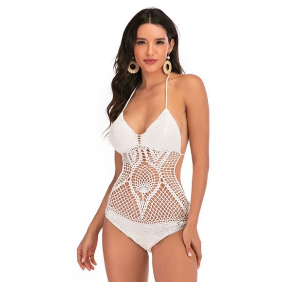 Crochet Knitted One Piece Swimsuit Size Medium - Picture 8 of 16